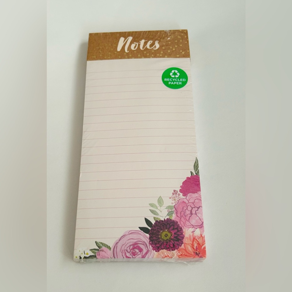 New Clementine Magnetic Floral Notepad "Notes" 9" x 4" Purple Gold Valentine